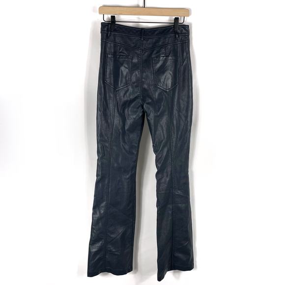 Cinq a Sept Shanis Faux Vegan Leather Pants Blue High Rise Split-Hem Flare Sz 6 - Picture 10 of 14